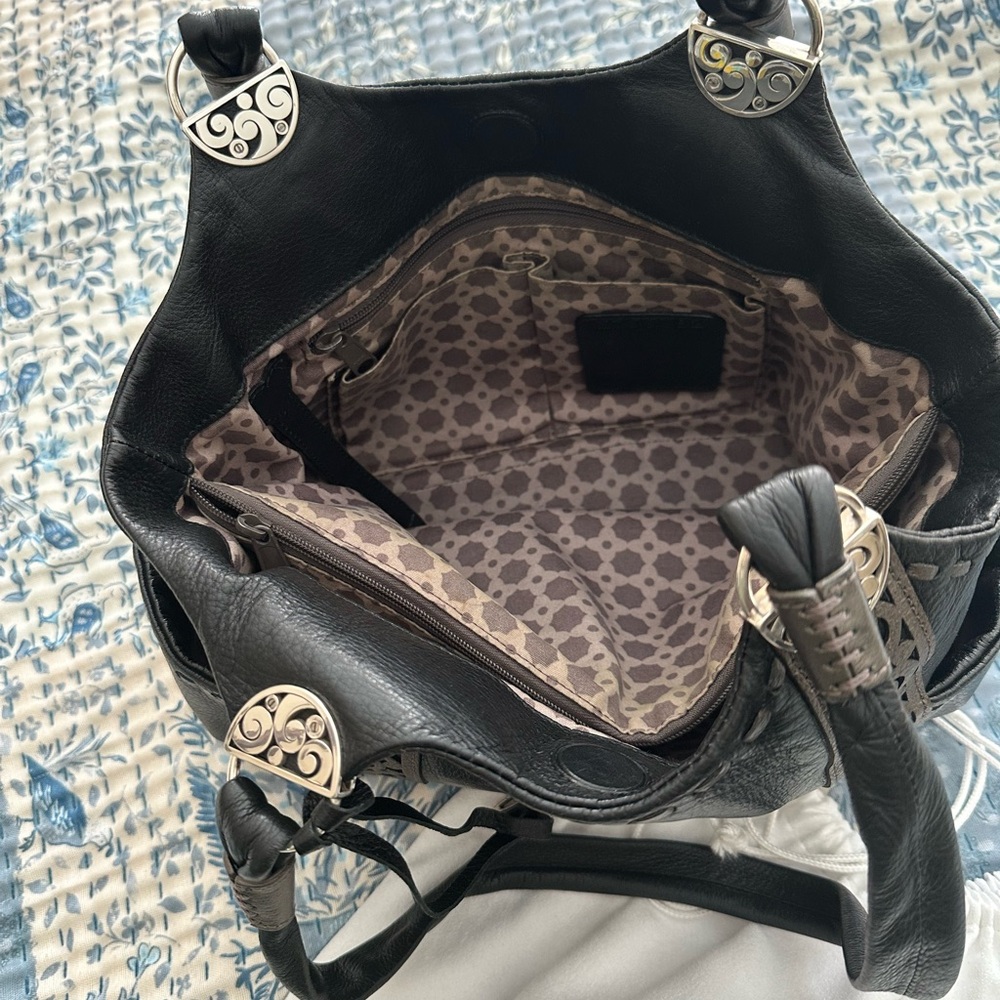 Brighton Black Leather Shoulder Bag with Silver Accents - Picture 7 of 11